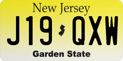 NJ license plate J19QXW