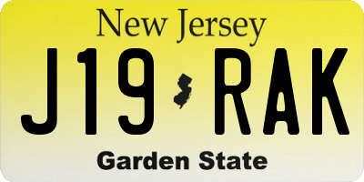 NJ license plate J19RAK