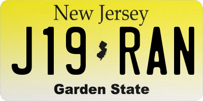 NJ license plate J19RAN