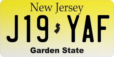 NJ license plate J19YAF