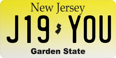 NJ license plate J19YOU