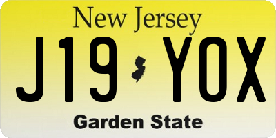 NJ license plate J19YOX