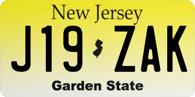 NJ license plate J19ZAK
