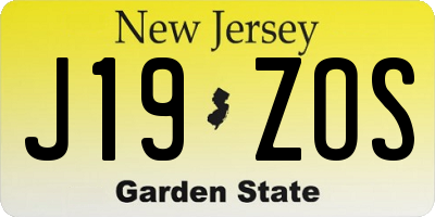 NJ license plate J19ZOS
