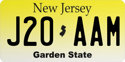 NJ license plate J20AAM