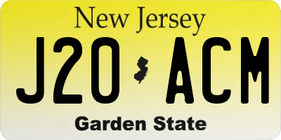 NJ license plate J20ACM