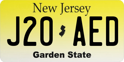 NJ license plate J20AED