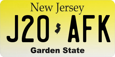 NJ license plate J20AFK