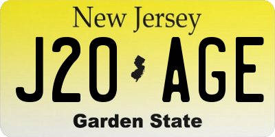 NJ license plate J20AGE