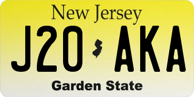 NJ license plate J20AKA