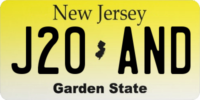 NJ license plate J20AND