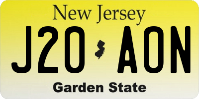 NJ license plate J20AON