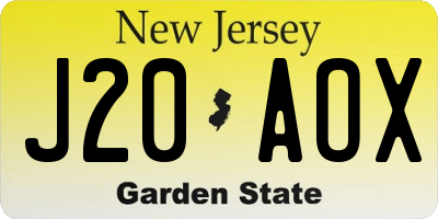 NJ license plate J20AOX