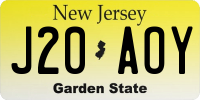 NJ license plate J20AOY