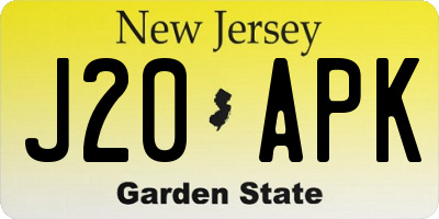 NJ license plate J20APK