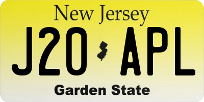 NJ license plate J20APL