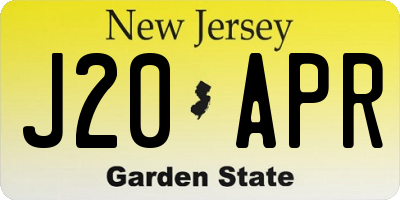 NJ license plate J20APR
