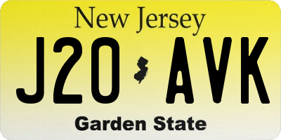 NJ license plate J20AVK