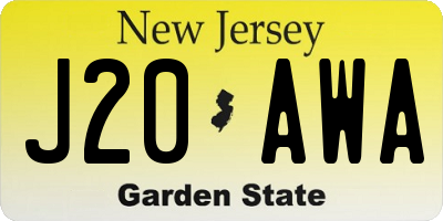 NJ license plate J20AWA