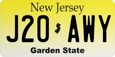 NJ license plate J20AWY