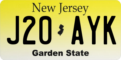 NJ license plate J20AYK