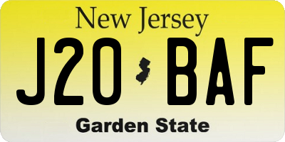 NJ license plate J20BAF