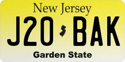 NJ license plate J20BAK