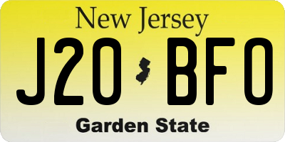 NJ license plate J20BFO