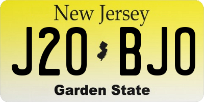 NJ license plate J20BJO