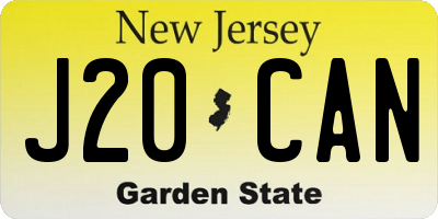NJ license plate J20CAN