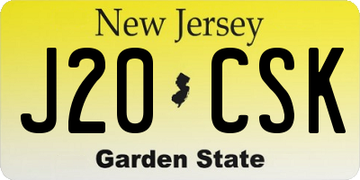 NJ license plate J20CSK