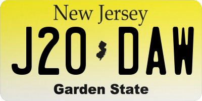 NJ license plate J20DAW