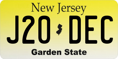 NJ license plate J20DEC