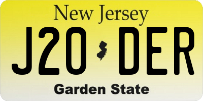 NJ license plate J20DER