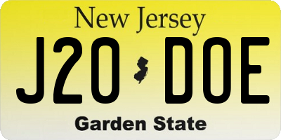 NJ license plate J20DOE
