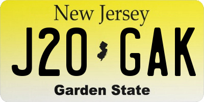 NJ license plate J20GAK