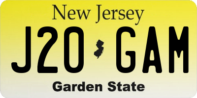 NJ license plate J20GAM