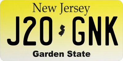 NJ license plate J20GNK