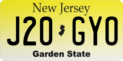 NJ license plate J20GYO