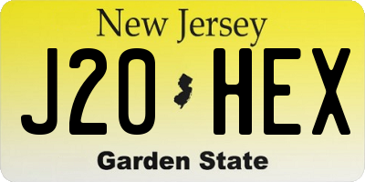 NJ license plate J20HEX