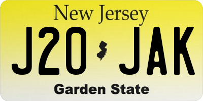 NJ license plate J20JAK