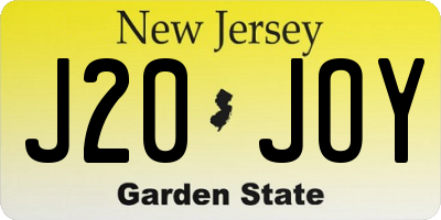 NJ license plate J20JOY