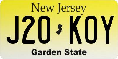 NJ license plate J20KOY