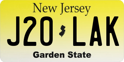 NJ license plate J20LAK