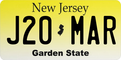 NJ license plate J20MAR