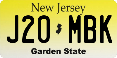 NJ license plate J20MBK