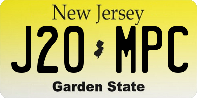 NJ license plate J20MPC