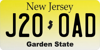 NJ license plate J20OAD