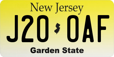 NJ license plate J20OAF