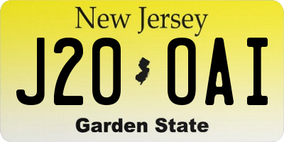NJ license plate J20OAI